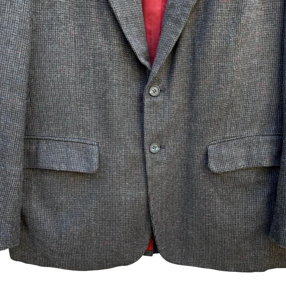 Jordache Vintage 80s 90s Tweed Linen Wool‎ Blend Blazer Sport Coat Grey Mens 44R